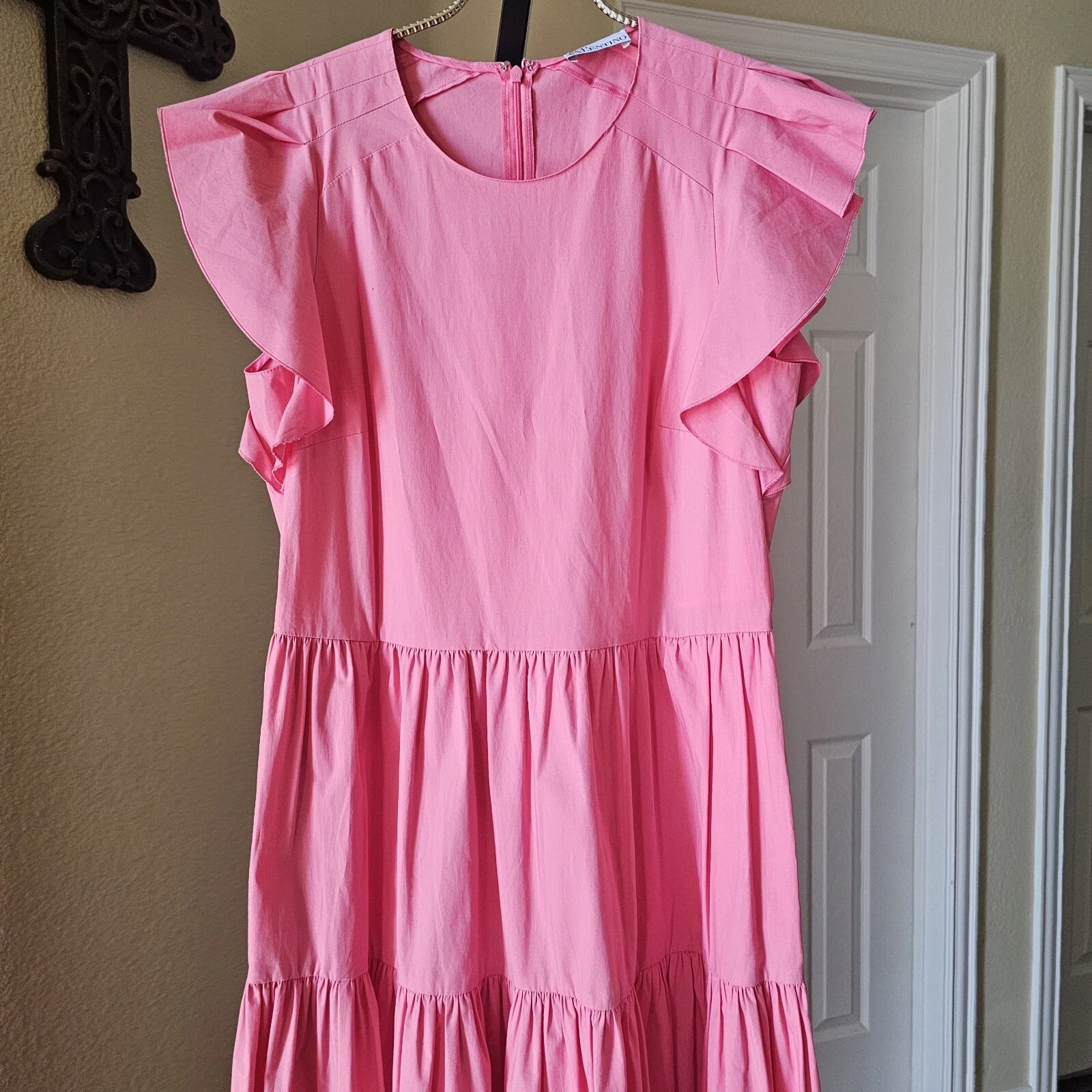 Abito midi ROSSO Valentino con volant a strati in popeline di cotone elasticizzato taglia 42EU 8US...