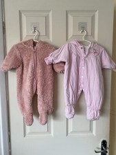 2 Baby Girl Pink Hooded Snowsuits Size Up To 1 And Up To 3 Months