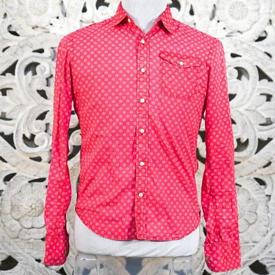 Scotch & Soda Men's Small Pink Button-Up Shirt with Floral Motif Distressed