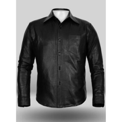 Men's Basic Black Leather Shirt Real Lambskin Soft Casual Wear Leather Shirt