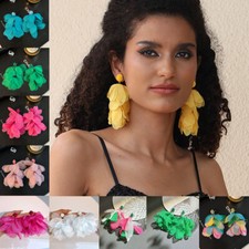 Handmade Cloth Flower Drop Dangle Earrings Women Summer Beach Boho Jewelry Gift
