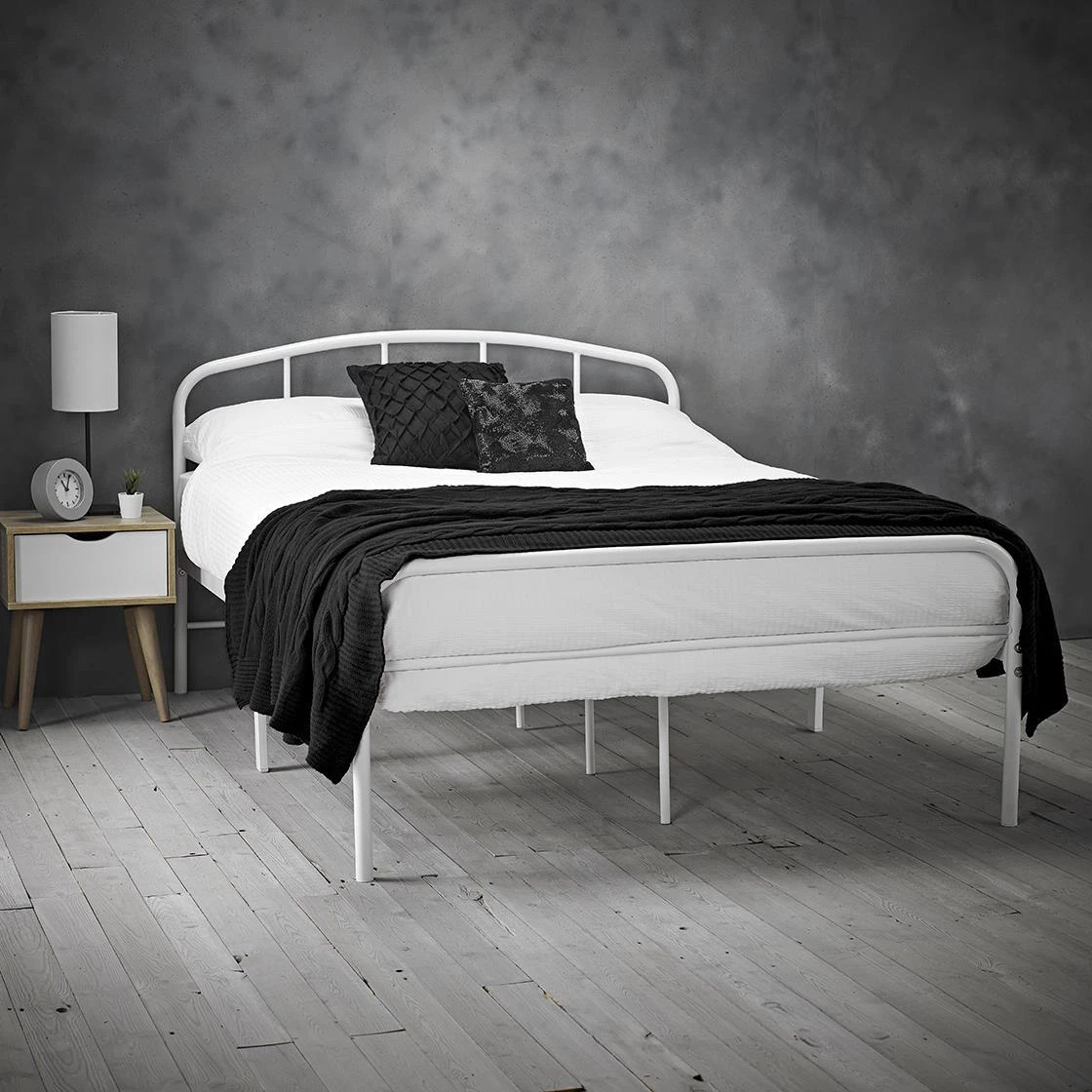 Metal Frame Bed Rail Industrial 3ft Single 4ft 4ft6 Double 5ft King Milton White