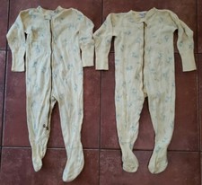 2 Nitey Nite Sleeper Pajamas PJs Size L Yellow Perryized Footed Zipper VINTAGE
