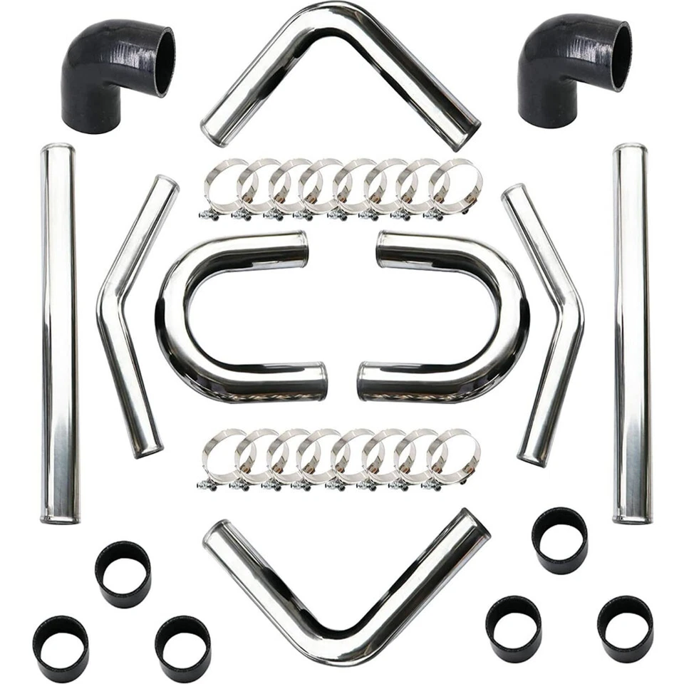 2" Universal Turbo Intercooler Piping Kit &Black Elbow Hose+Bolt Clamps Aluminum - Image 3 of 4