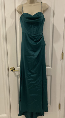 Hawkee Emerald Green 4 Strap Gown Formal Maxi Dress Satin Slit Train | eBay Hawkee Emerald Green 4 Strap Gown Formal Maxi Dress Satin Slit Train | eBay