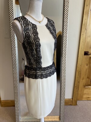 Jay Godfrey New Cream Knee Length Dress w/ Black Lace Accenting US Size 4 |  eBay
