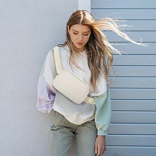 Fleece Belt Bag with Fleece Fanny Pack Beige 1 Pack Fleece Fanny Pack
