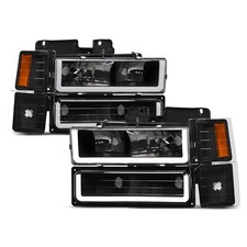 Topline For 1994-2000 Chevy C10 Ck Led Strip Headlightscornerbumper Amber Blk