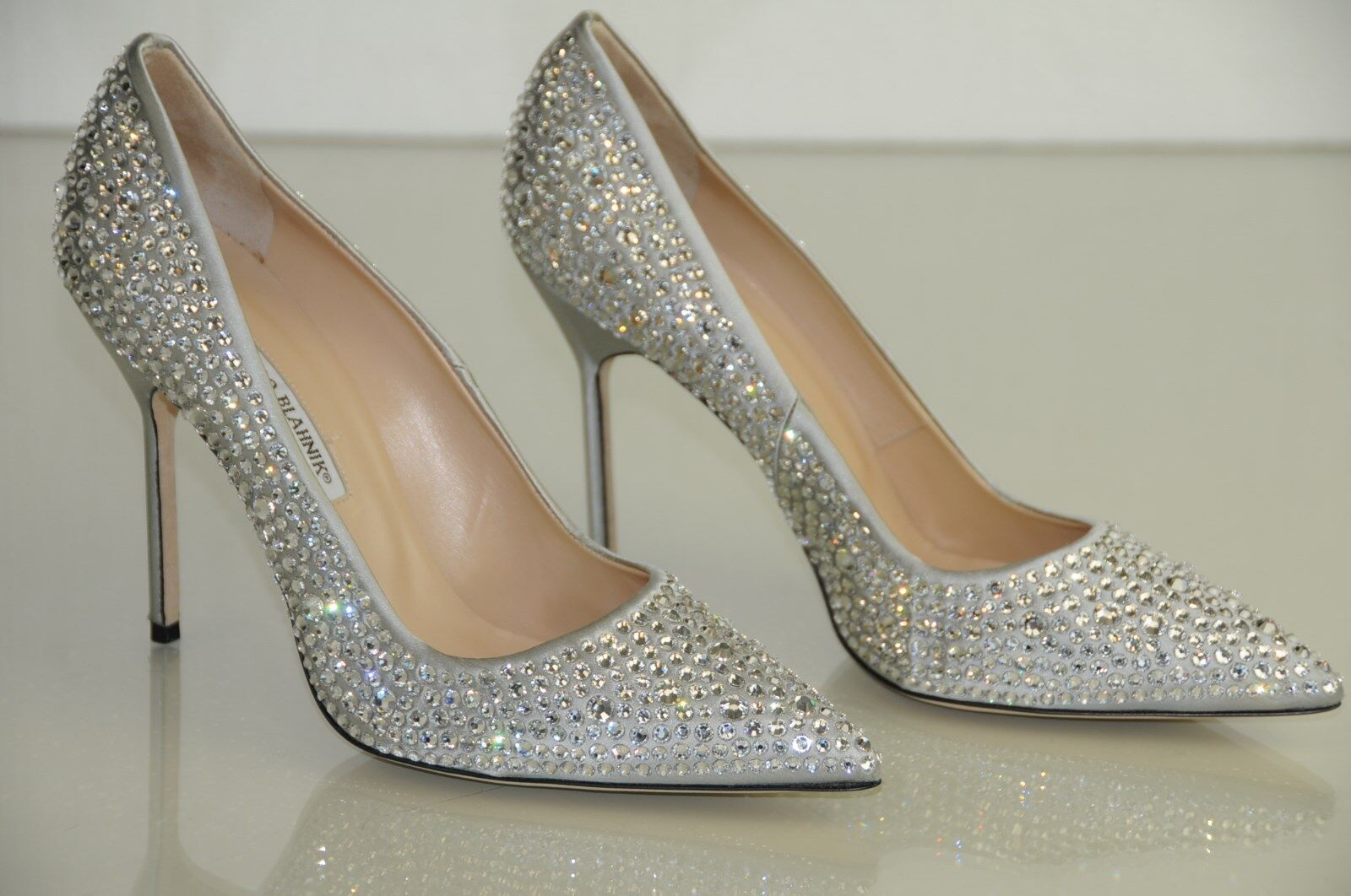 $1685 New Manolo Blahnik BB Cry 105 Silver Crystal JEWELED Pump Wedding ...