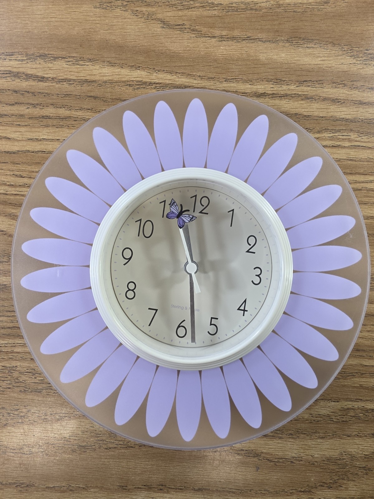 Clock Purple Floral Flower Butterfly Girl Room - Tested WORK 8 inches Dia