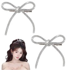 2Pcs Bow Hair Clips, Rhinestone Silver Hair Bows Bling Crystal Hair Decoratio...