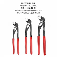 3 Piece Groove Joint Lock Pliers Set Fast Wrench Adjustable Water Pump Soft Grip