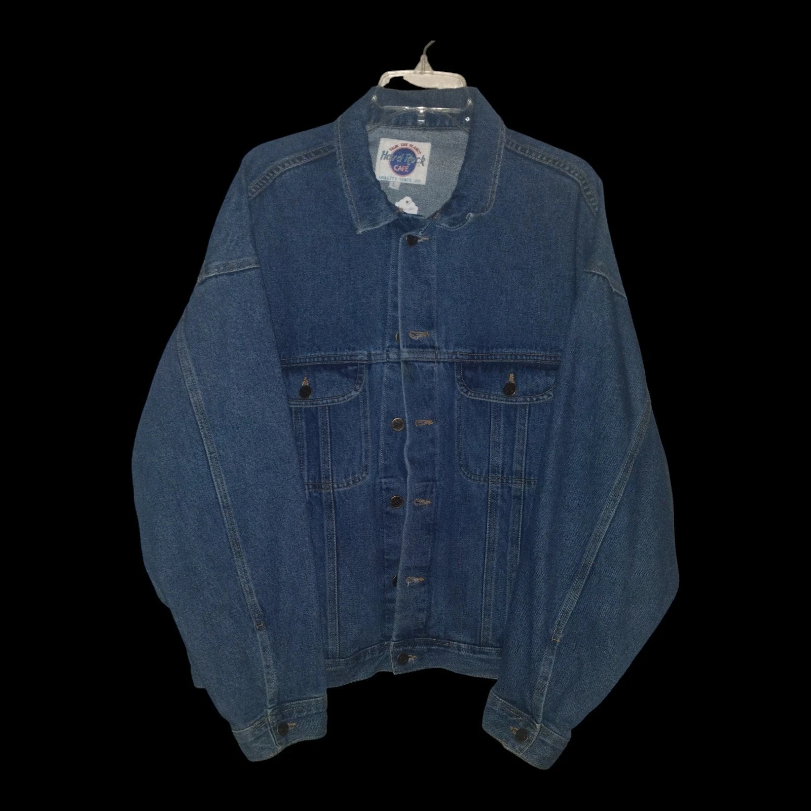 90s HARD ROCK CAFE LAS VEGAS BLUE DENIM JACKET W/ EMBROIDERY SIZE L image 2