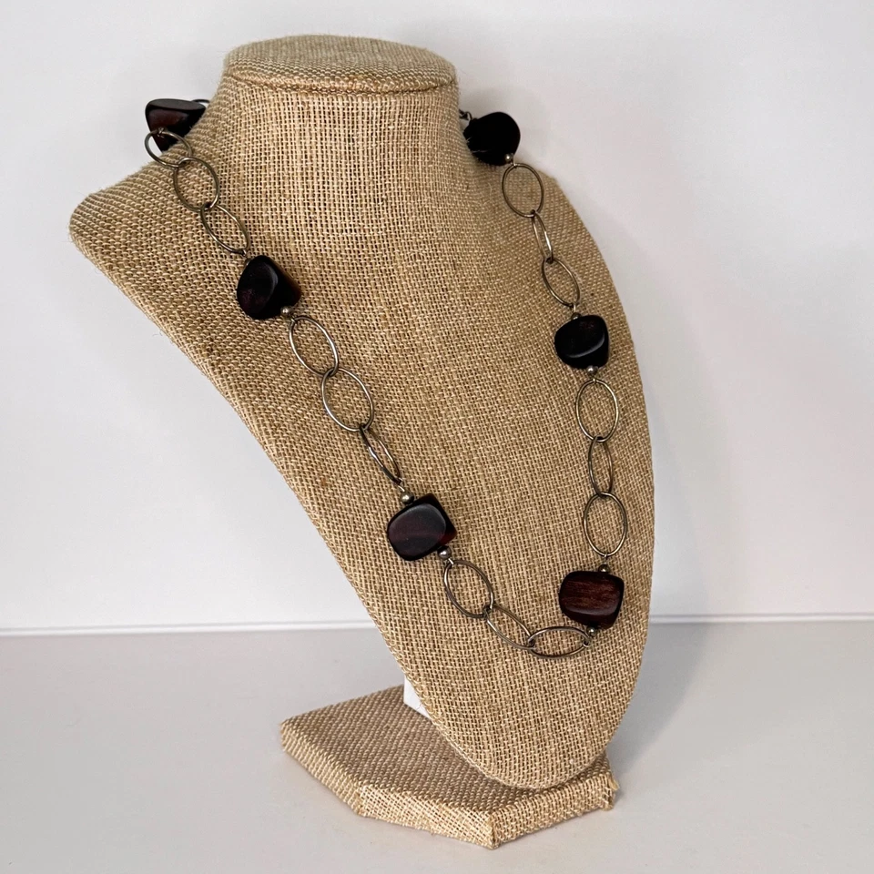 Collar con trozos de madera de ébano Silpada cadena ovalada de plata de ley Foto 2 de 4