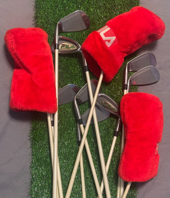 Rare Fila Oversize clubs RH Driver, 3,5 wood, 3-P irons, Low Flex graphite