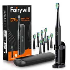 Fairywill Sonic Rechargeable Electric Toothbrush 8 Brush Head 5 Mode Travel Case