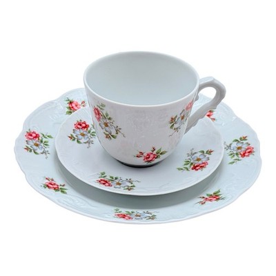 Princess House Fine Porcelain Rose Garden Tea Cup & Saucer & Dessert Plate 3pc