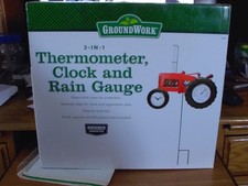 Groundworks 3-n-1 Tractor Thermometer,Clock,Raingauge