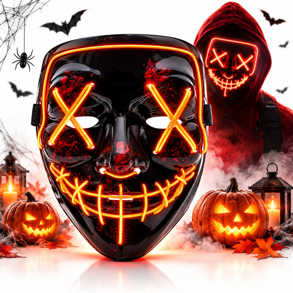 LED Maske Halloween Leuchtmaske 3 Leuchtmodi Gruselmaske Party Erwachsene Kinder-image