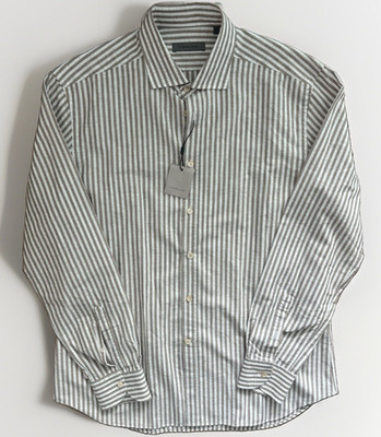 Corneliani Striped Linen Dress Shirt NWT 16.5/42 Italy Spread Collar Large