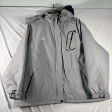 Womens 4XL Waterproof Ski Jacket Light Gray Removable Hood Windproof Zip Pockets