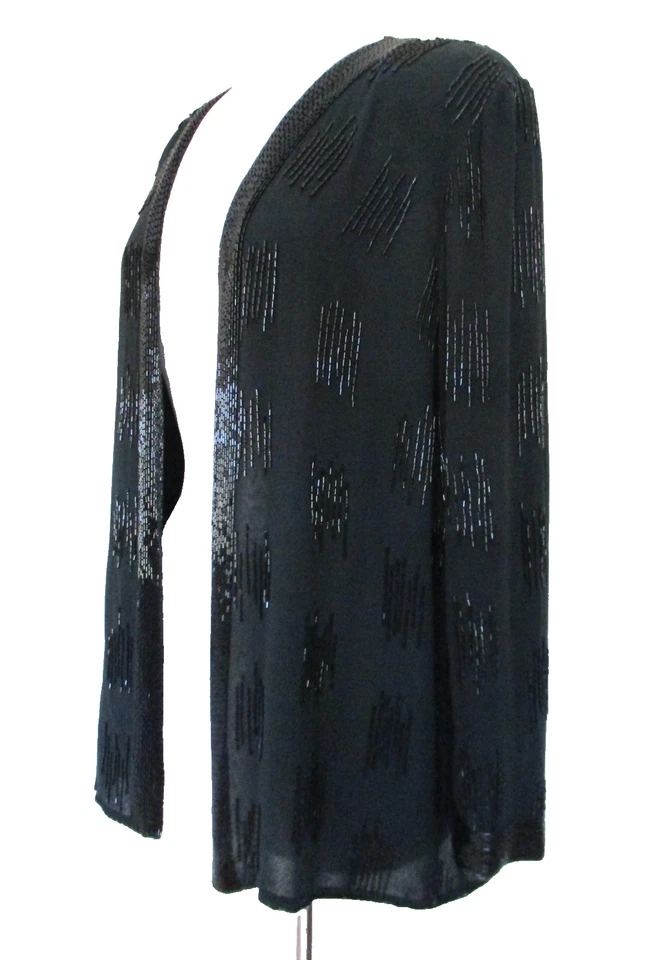 Vintage Black Beaded Chiffon Evening Jacket Large Women - Image 2 of 4
