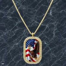 New USA American Flag Pendant Necklace Photo Design Elegant Gold Tone Gift