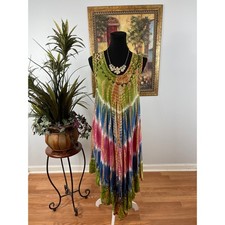 Boho Tie Dye Maxi Dress Free Size Sleeveless Viscose India Flowy