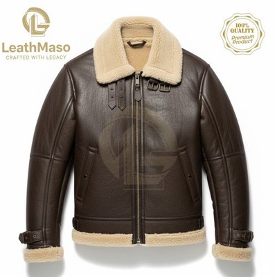 Men s Real Sheepskin Leather B3 Bomber Jacket RAF Aviator Shearling Pilot Coat