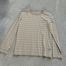 Cat  Jack Beige Long Sleeve Stripe T-Shirt Pocket Crew Neck Boys Large 12/14 