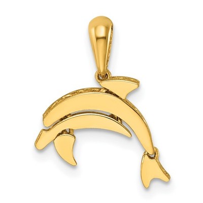 14K Gelbgold poliert beweglicher Delfin Charm/Anhänger
