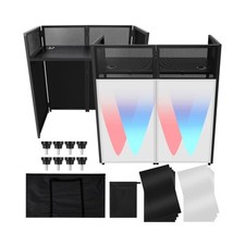 Portable DJ Facade Booth,42"L x 43"H x 21"W DJ Table Facade With White Blac...