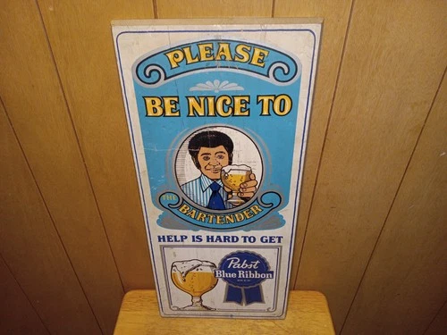 VINTAGE 1960's PABST BEER WOOD BAR SIGN AFRICAN AMERICAN BLACK MAN BARTENDER PBR