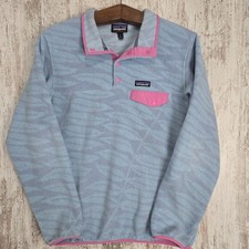 Patagonia Synchilla Snap T Eucalyptus Pullover Women's Large Gray / Pink Fleece