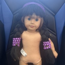 Doll Wig Native American Long Black Bangs Pigtails 8  Size 12  -13  Wig Only .