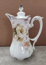 Vintage RS Prussia Porcelain Chocolate Pot Decorated with Poppies--Mold 548
