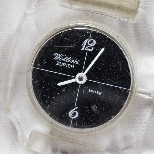 Rare Vintage Mid Century Modern Wottim Zurich Swiss Lucite Clear Wrist Watch - Picture 2 of 8
