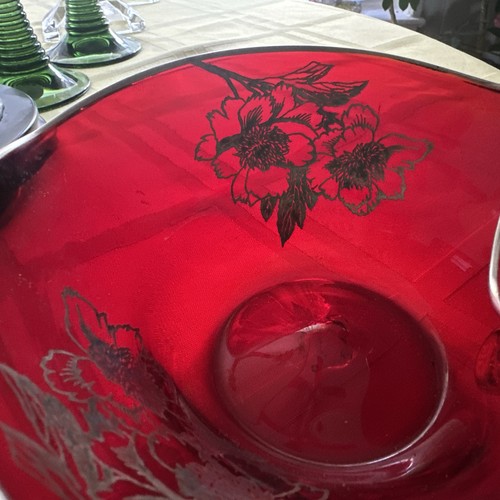 Vetro rosso vichingo vintage con bordo floreale argento bordo piegato e manico - Foto 6 di 9