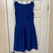 EnFocus Studio Women's 6 US V Neck Pleated Skater Dress Blue Sleeveless Sheath