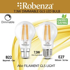 7.3W=60W DIMMABLE GLS LED FILAMENT BULB UNIVERSAL B22  E27 LONG LIFE UK A60 LAMP