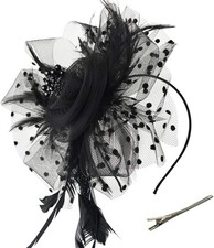DRESHOW Black Fascinator Hat Feather Mesh Tea Party Headband Clip