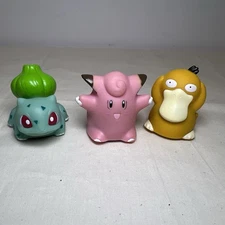 3 Vtg 1999 Pokemon Sliders OddzOn Roller Ball Figures Clefairy Psyduck Bulbasaur