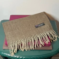 Classic 100% Cashmere Brown & Ivory Rectangle Men's Scarf w Fringe Scotland
