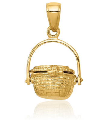 14K Solid Yellow Gold Small Lightship Nantucket Basket Pendant Necklace 18mm