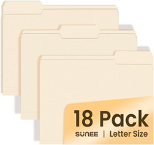 SUNEE File Folders, 18 Pack Manilla Folders 8.5 X 11, 1/3 Cut Tab for Easy Label