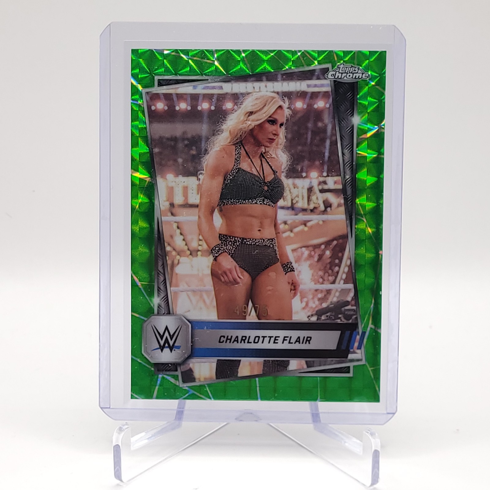 2025 Topps Chrome WWE Charlotte Flair Green Geometric Refractor /75 #123