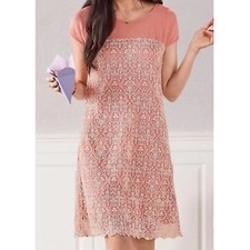 Sundance Peach Cream Embroidered Lace Overlay Dress Sz XL Boho Cottage Fairy
