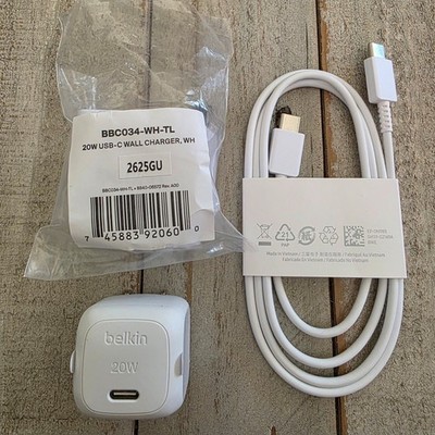 Belkin USB-C 20W Compact Wall Charger + Samsung USB-C to USB-C Charging Cable