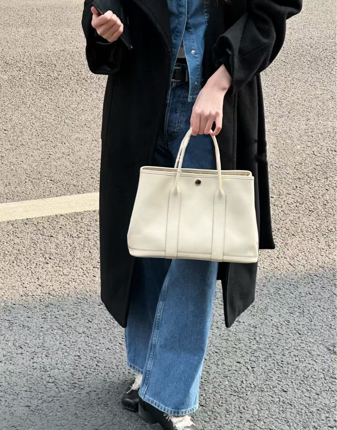 Hermes Garden Party 30 Medium Tote Handbag Cream Epsom Leather Silver Hardware