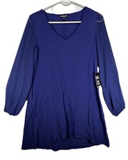 NWT Express Electric Blue Shift Dress V neck Long Sleeve Women’s size XS
